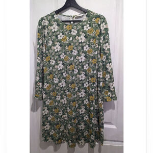 Floral Long Sleeve Dress - Green and Yellow